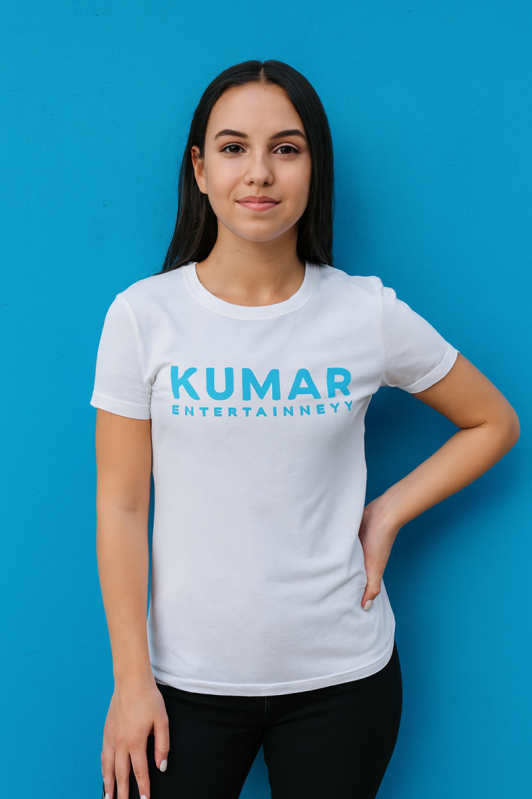 A stylish woman wear kumarentertainment shirt